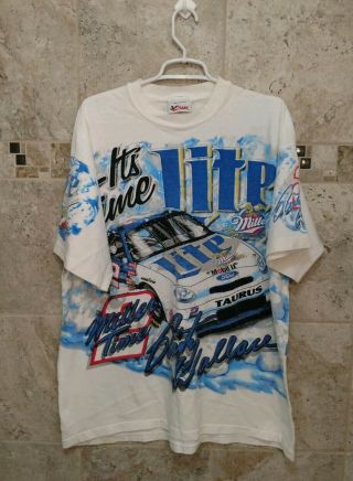 Vtg 90s Rusty Wallace Nascar T Shirt All Over Print Miller Racing Tee Ford Xl