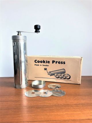 Sveico Cookie Press Vintage Metal Crank Made In Sweden Boxed