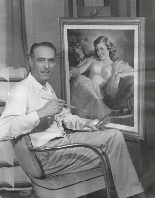 Noted Pin - Up Artist Art Frahm With Painting & Brushes Vintage 1950s Photograph