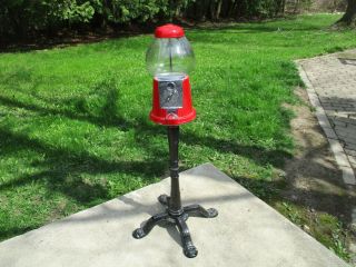Vintage 1985 Carousel Gumball Candy Coin - Op Machine With Black Metal Stand Euc