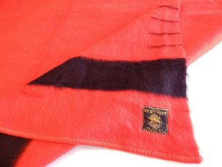 Vintage Witney Point England Wool Blanket Red W Black Stripe Four Point