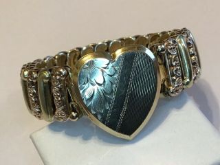 Vintage Art Deco Wwii Gf Over Sterling Sweetheart Expansion Locket Bracelet