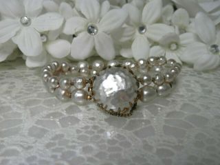 Perfect Classic 2 Strand Miriam Haskell Baroque Pearl Cabochon Bracelet