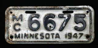 1947 Mn Minnesota Motorcycle License Plate Harley Davidson Indian Vintage