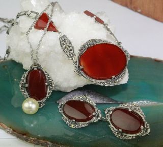 Mystery Maker Sterling Silver 925 & Carnelian Necklaces & Pierced Earrings Msw