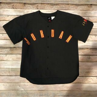 Vintage Nike 90s Air Jordan Baseball Button Up Black Jersey Small T Shirt