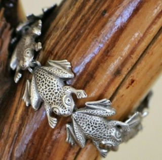 Mexico Sterling Silver Cast & Oxidized Frog Link Bracelet 35 Grams 6.  75 Inches