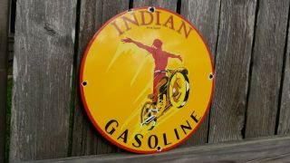Vintage Indian Gasoline Porcelain Gas Motorcycle Spirit Chief Service Pump Sign