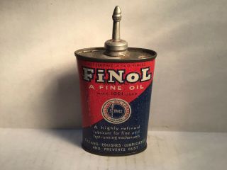 Vintage Finol Oil Can Handy Oiler Lead Top 4 Oz Rare Tin Standard Sinclair Shell