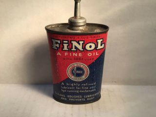 Vintage Finol Oil Can handy oiler Lead Top 4 oz rare tin Standard Sinclair Shell 2
