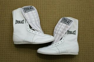 Vintage Everlast Leather Boxing Shoes Mens Sz 9.  5 White Old Stock