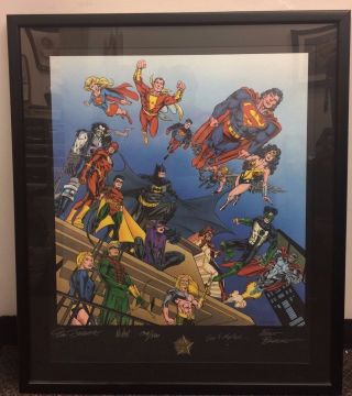 Dc Comics Justice League Rare 60 - Year Anniversary Lithograph Framed Ltd Ed