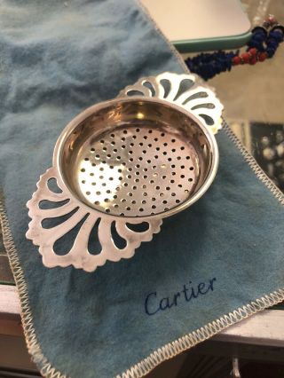 Vintage Cartier Sterling Silver Tea Bag Strainer & Drip Tray & Pouch