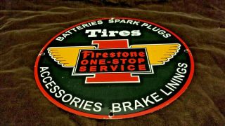 Vintage Firestone Tires Porcelain Gas Auto Batteries Supplies Brake Service Sign