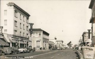 Rppc Hollister,  Ca View Of Street San Benito County California Postcard Vintage