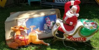 Vintage Christmas Blow Mold Santas Sleigh & Reindeer Empire W/b Illuminated