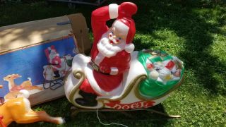 Vintage Christmas Blow Mold Santas Sleigh & Reindeer Empire W/B Illuminated 5