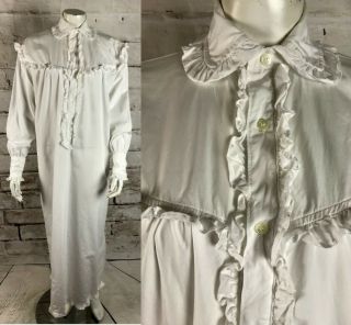 Vintage 80s Ralph Lauren White Long Maxi Cotton Nightgown Victorian - Style Granny