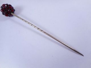 Antique Victorian Rose Cut Bohemian GARNET Ball Top Stick Pin 4