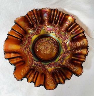 Vintage Carnival Marigold Iridescent Crust Edged Bowl Dish Glass Northwood 9”