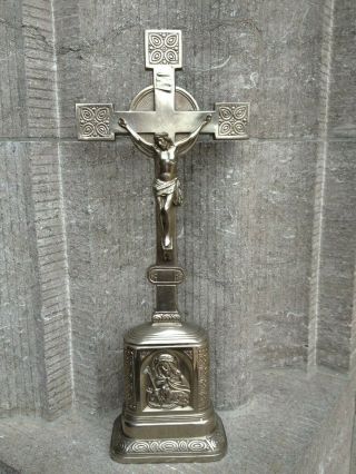 Antique Vintage Standing Metal Ornamental Cross Crucifix Jesus Corpus With