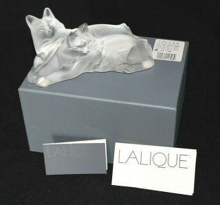 Vintage Lalique France Happy & Heggie Cats Frosted Clear Glass Figurine 6 "