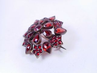 Antique Victorian Rose Cut Bohemian GARNET Pin Brooch Tiered Silver Small 3