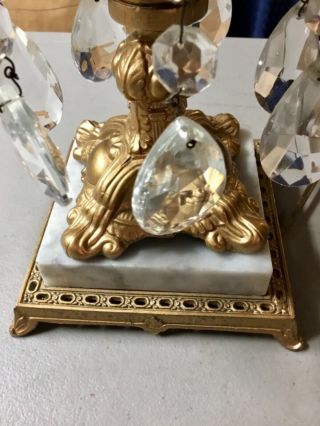 VTG Gold Metal Marble Base Lamp w/Cut Glass Crystal Globe Shade,  Glass Prisms 3