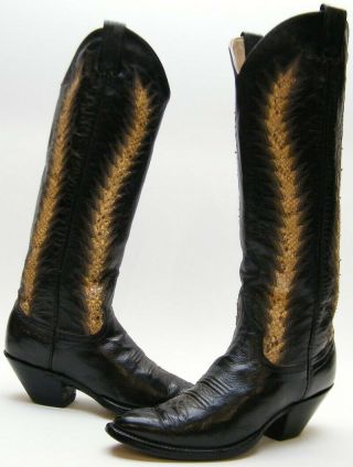 Womens Vtg Larry Mahan Tall Blk Leather Python Cowboy Western Riding Boots 7 B