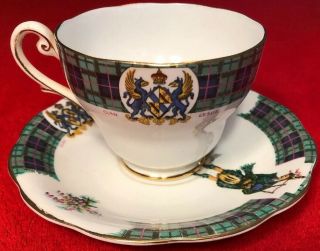 Vintage Royal Standard Bonnie Scotland Fine China Tea Cup Saucer Set Clan Leslie