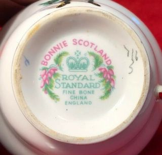 Vintage Royal Standard BONNIE SCOTLAND fine china Tea Cup Saucer set CLAN LESLIE 3