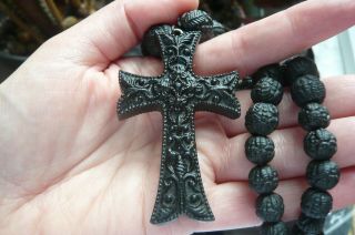 Victorian Irish Bog Oak Cross With Irish Bog Oak Beads