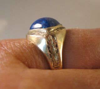 1930 ' s Art Deco Men ' s 14K Gold Shell Lapis Ring Size 10.  5 Vintage Antique Ring 8