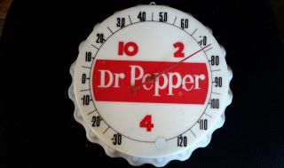 1950s Vintage Dr Pepper 10 - 2 - 4 Old Bottle Cap Thermometer Sign