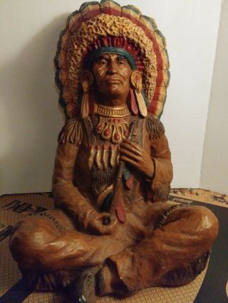 Vintage Large Ceramic 19 " Cigar Store Indian Native American Sitting