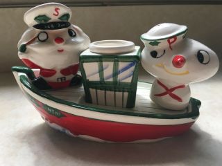 Vtg Holt Howard Christmas Ss Noel Boat Salt And Pepper Set Ceramic