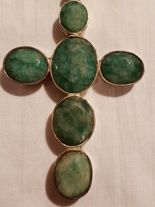 Vintage Sterling Silver Emerald Cross Necklace 2