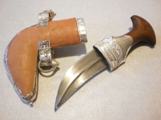 Modern Small Jambiya Khanjar Dagger Knife Silver Mounted Wooden Handle Rare 3