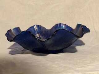 Rare Northwood Carnival Glass Poppy Show Dark Blue Ruffled Bowl Scarce 9 