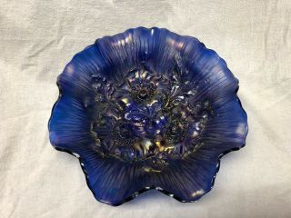 Rare Northwood Carnival Glass Poppy Show Dark Blue Ruffled Bowl Scarce 9 