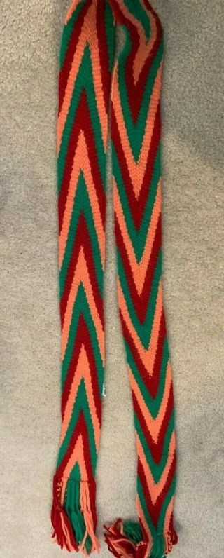 Vintage Cherokee Finger Woven Sash.  Wool.  72 " 1970s.