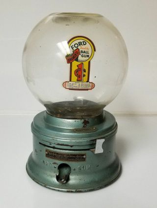 Vintage Ford Gumball Machine 1 Cent Rare Green Paint Bubbles In Glass Globe