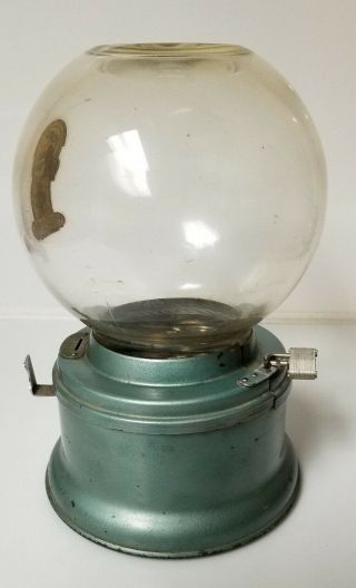 Vintage Ford Gumball Machine 1 cent Rare Green Paint bubbles in Glass Globe 5