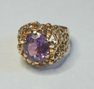 Stunning Vintage 9ct Yellow Gold Amethyst Ring,  Marked 9ct,  Heavy 7.  1 Grams