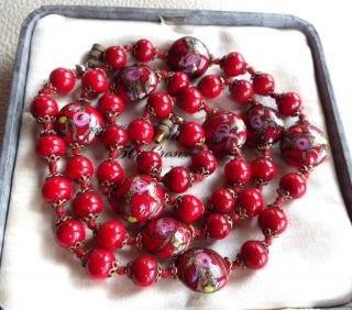 Antique Vintage Venetian Dark Red/rose Wedding Cake Murano Glass Bead Necklace