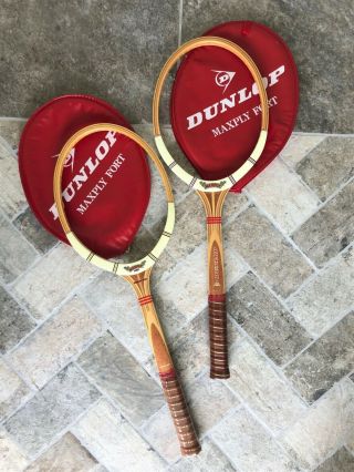 Pair (2) Nos Vintage Dunlop Maxply Fort Wood Tennis Racquet Rackets W/cover