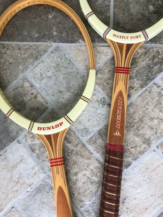 Pair (2) NOS Vintage Dunlop MAXPLY FORT Wood Tennis Racquet Rackets w/Cover 4