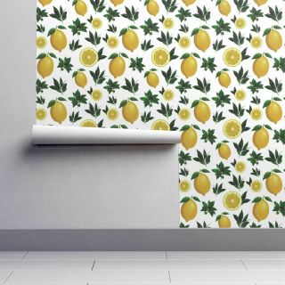 Removable Water - Activated Wallpaper Vintage Lemons Victorian Citrus Lemon