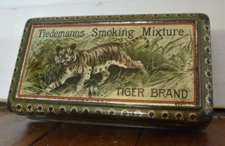 Tiger Image Tobacco Cigarette Tin Vintage Tiedemanns C1925
