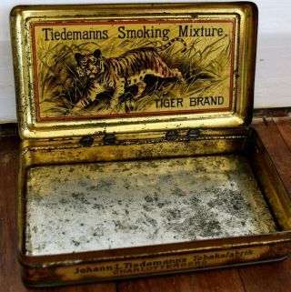 Tiger Image Tobacco Cigarette Tin Vintage Tiedemanns c1925 7